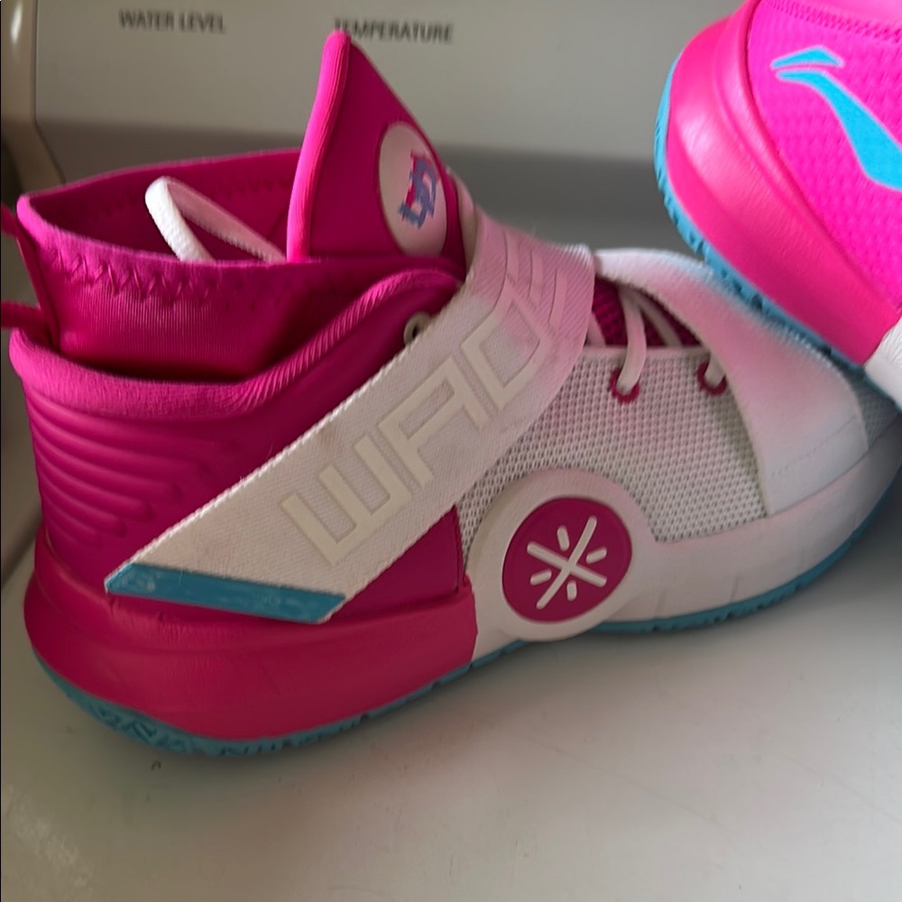 Pink and White Mid-Top Sneakers with Strap